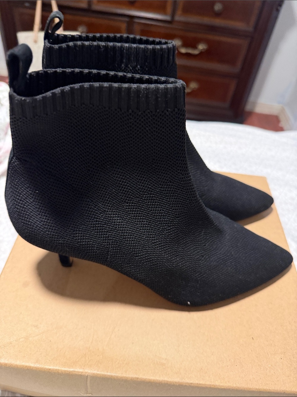 Corso Como Black Knit Pointed Sock Ankle Boots